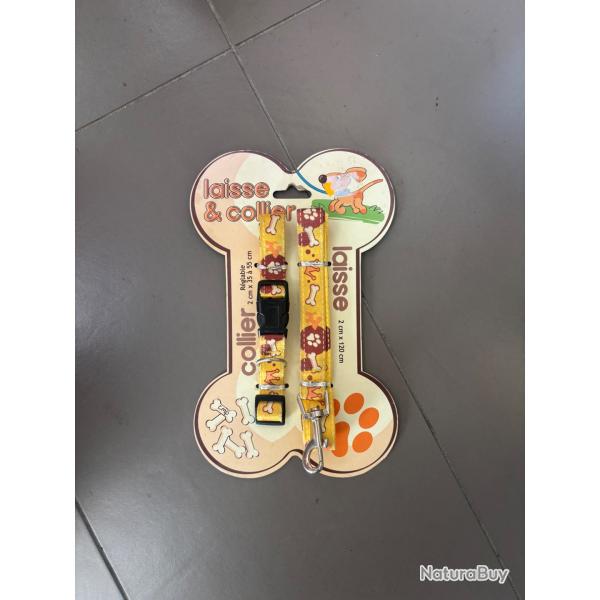 laisse + collier pour chien jaune  a vendre aux ench�res destockage chasse