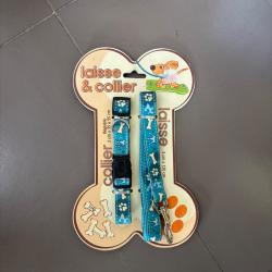 laisse + collier pour chien bleu a vendre aux ench&egrave;res destockage chasse