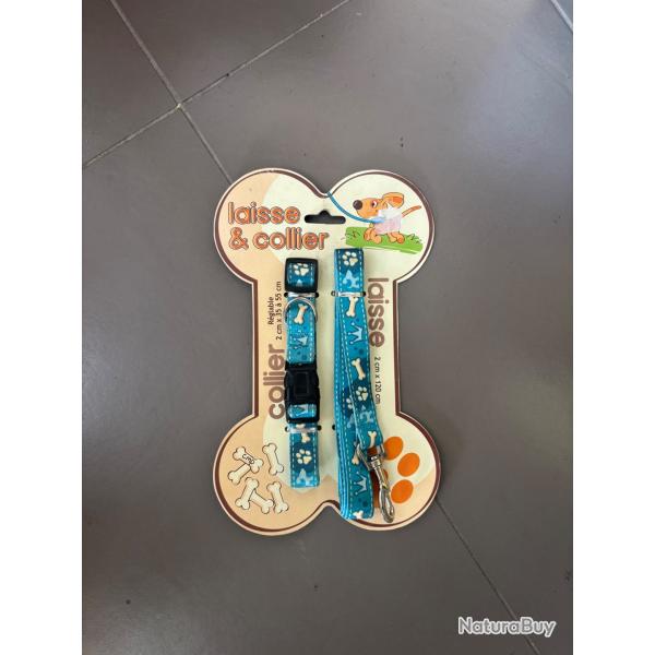 laisse + collier pour chien bleu a vendre aux ench�res destockage chasse