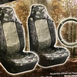 Housse pour voiture camo : Si&egrave;ges et volant - Taille universelle