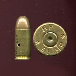 .45 x 21 HP - cartouche rare car peu de produITE - &eacute;tui nickel de 21 mm - marquage : HP * .45 HP *