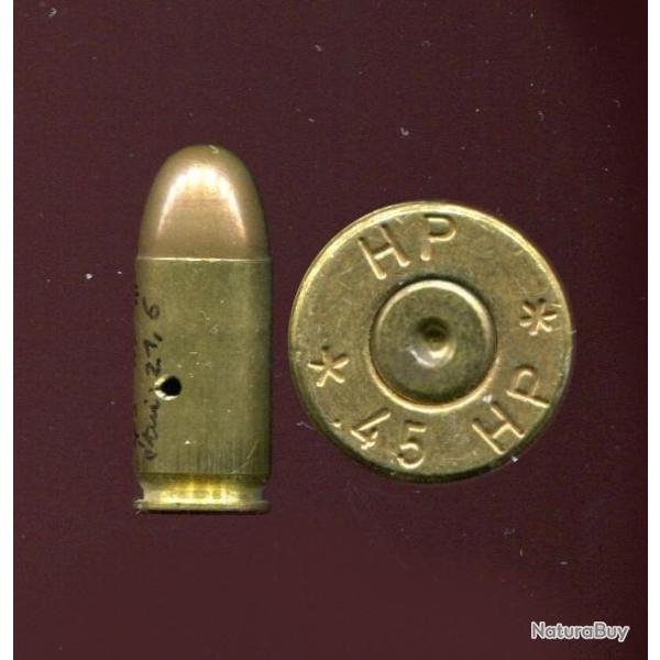 .45 x 21 HP - cartouche rare car peu de produITE - �tui nickel de 21 mm - marquage : HP * .45 HP *