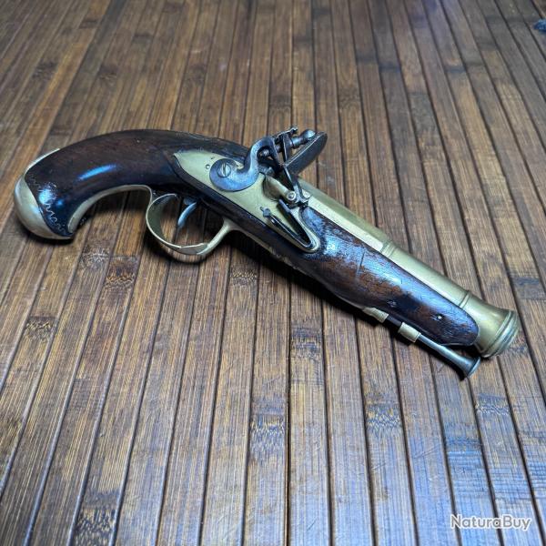 PISTOLET A SILEX DE MARINE CANON , PLATINE TOUTES GARNITURES EN BRONZE