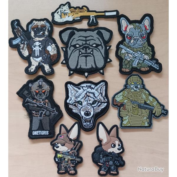 Ecusson patch tactical dog/wolf tacticool lot 9 pi�ces airsoft