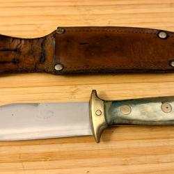 Ancien couteau de chasse Au Nain Inoxydable - Manche corne - &Eacute;tui cuir