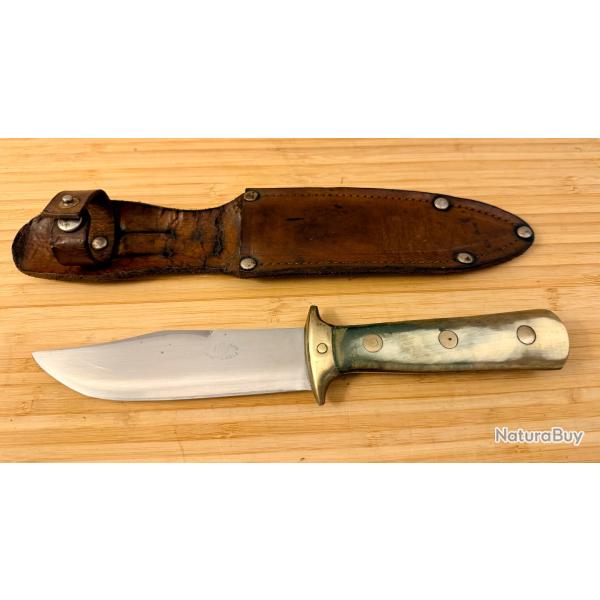 Ancien couteau de chasse Au Nain Inoxydable - Manche corne - �tui cuir