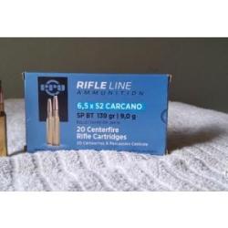 Munitions 6.5x52 Carcano pointe SPBT,(Soft Point Boat Tail)139 grains, 9 grammes boite de 20 cartou