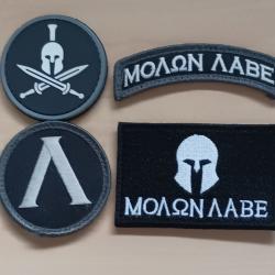 Ecusson patch tactical sparte molon labe tacticool lot 4 pi&egrave;ces airsoft