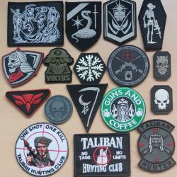 Ecusson patch tactical op&eacute;rateur pirate sniper tacticool lot 17 pi&egrave;ces airsoft