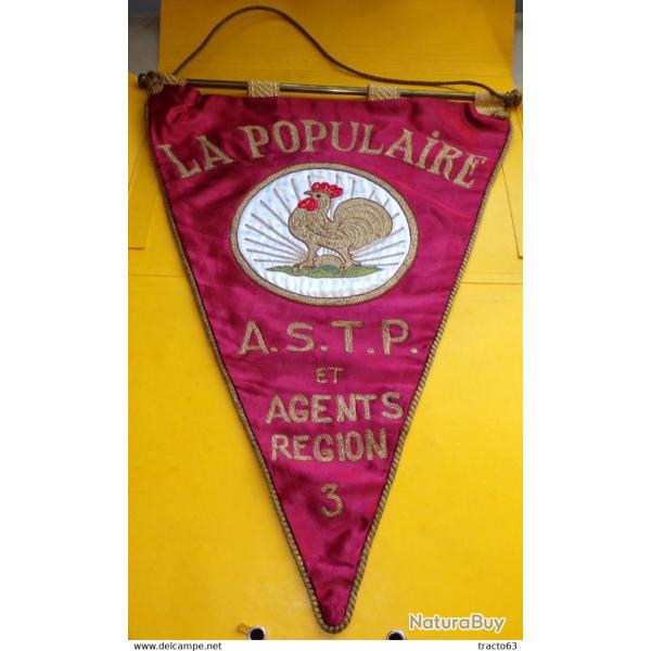 FANION DES ASSURANCES LA POPULAIRE ,FOND MAUVE� AVEC MARQUAGE A.S.T.P ET AGENTS REGION 3� ,� �FABRIC