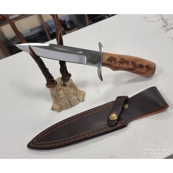 F�tes des p�res! Dague Sanglier en  bois d'olivier + �tui cuir