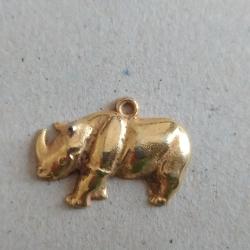 MINIATURE PENDENTIF BIJOUX ANIMAL RHINOCEROS COULEUR DOREE OR