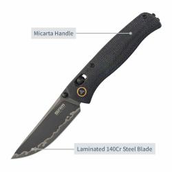 Couteau SRM Medal 255L-MB3 Lame Acier 140Cr Lamin&eacute; Manche Micarta Noir Ambi-Lock SRM255LMB3
