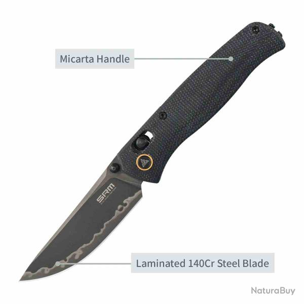 Couteau SRM Medal 255L-MB3 Lame Acier 140Cr Lamin� Manche Micarta Noir Ambi-Lock SRM255LMB3