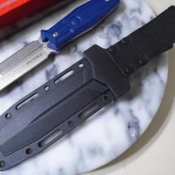 Couteau Tac-Force Tactical | Lame Acier 3Cr13 Satin Double Edge Tanto | Manche Blue Nylon | Housse N
