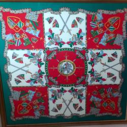 Grand foulard en soie TAITTINGER encadr&eacute; avec logo des comtes de Thibault sigill teobaldi comitis