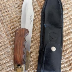 Couteau de chasse pliant L&Eacute;OPARD + &eacute;tui en cuir noir