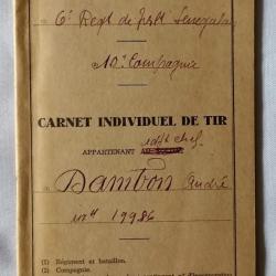 Carnet de Tir Adjudant Chef 6&egrave;me R&eacute;giment Tirailleurs S&eacute;n&eacute;galais