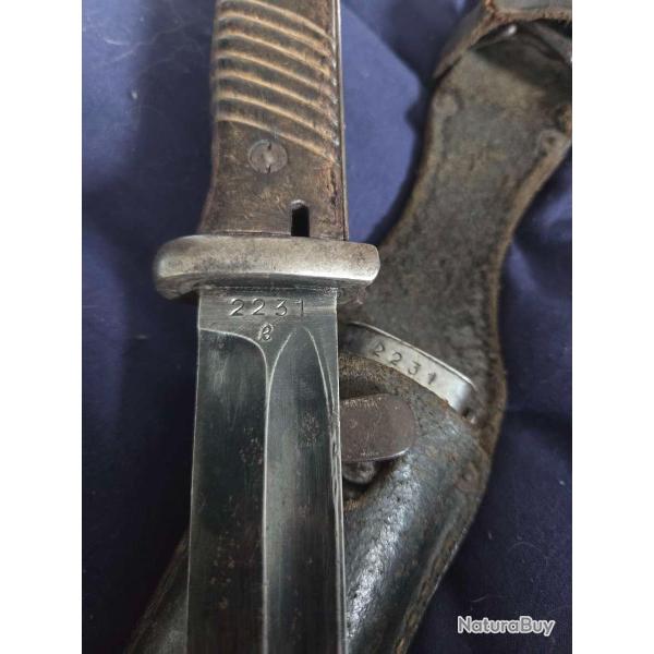 Ba�onnette allemande Mauser 98k - Monomatricule (M�me num�ro) - E. u. F. H�rster - Avec gousset cuir