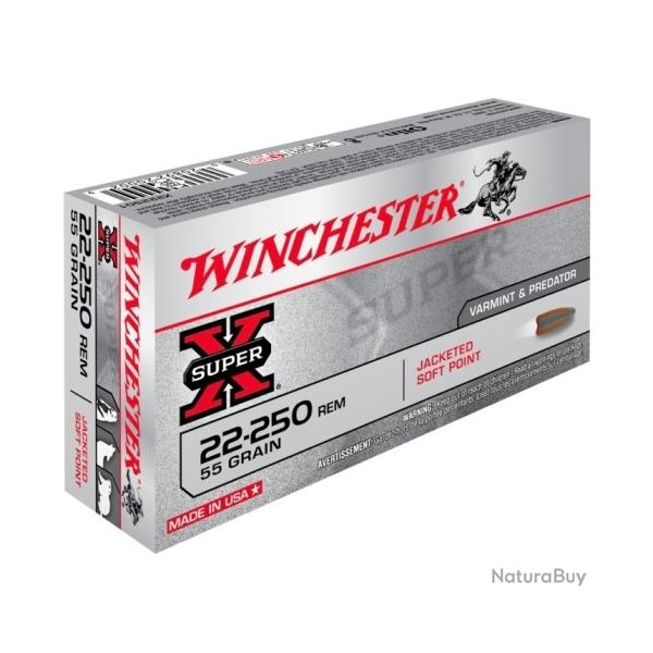 DESTOCKAGE !! - BOITE DE 20 BALLES WINCHESTER SUPER X CALIBRE 22-250 REM - 55GR