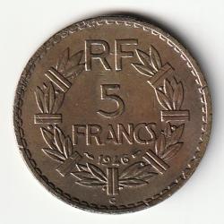 Pi&egrave;ce de Monnaie France 5 francs Lavrillier, BRONZE ALU 1946 C