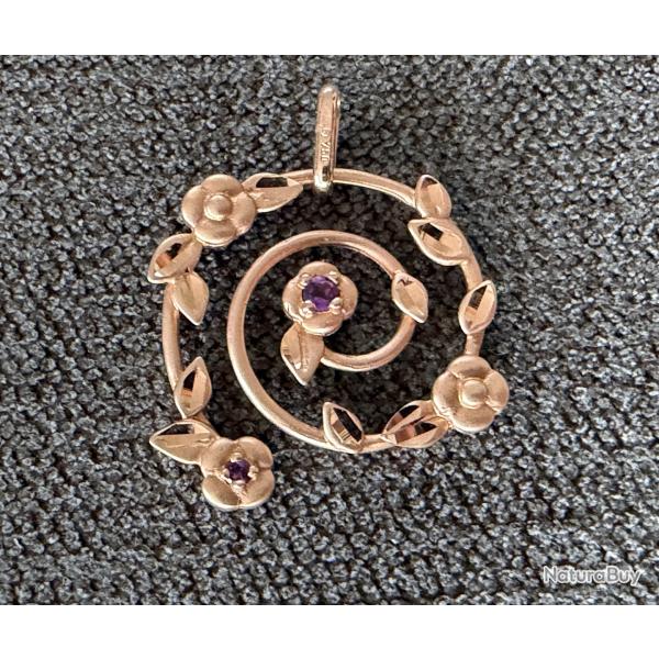 Tr�s joli pendentif or massif 18 carats - floral - fleur - tourmaline