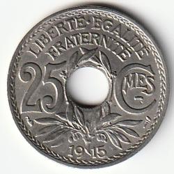 RARE Monnaie France 25 centimes Lindauer 1915 Centimes Soulign&eacute;