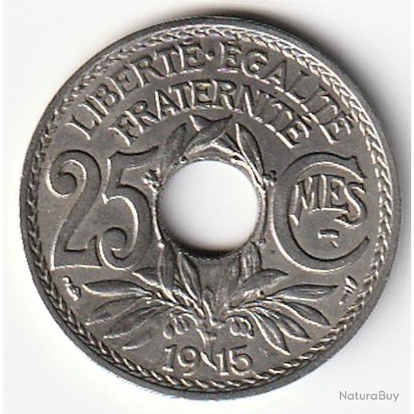 RARE Monnaie France 25 centimes Lindauer 1915 Centimes Soulign�