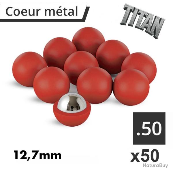50 billes de defense Titan cal.50 bille coeur acier pour T4E - 12.7mm