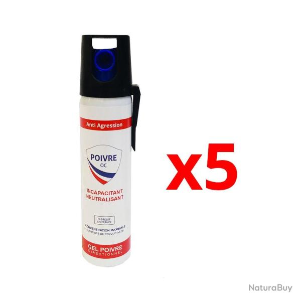 Pack 5 Bombes Lacrymog�nes Gel Poivre 75ml Protection D�fense