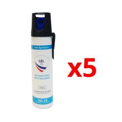Pack 5 Bombes Lacrymog&egrave;nes Gel CS 75ml D&eacute;fense Urbaine
