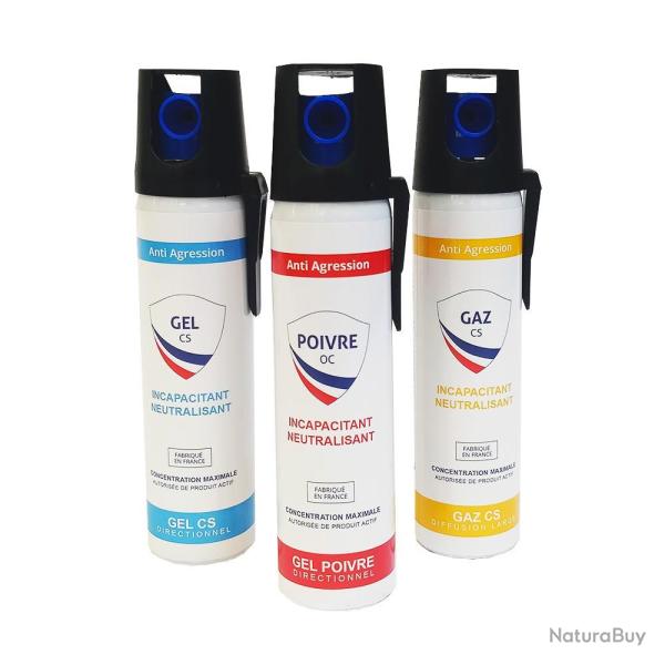 Pack 3 Bombes Lacrymog�nes 75ml Gaz et Gel Poivre