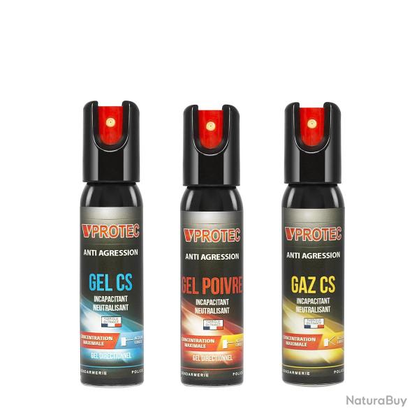 Pack 3 Bombes Lacrymog�nes 25ml Vprotec Gaz Gel Poivre