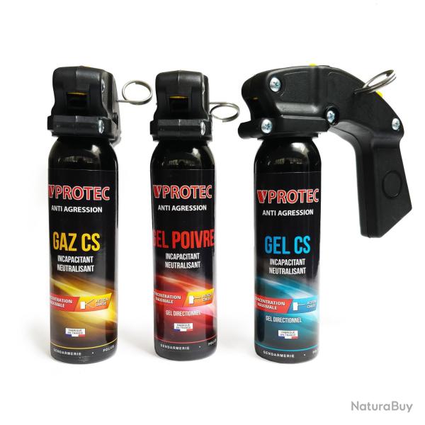 Pack 3 Extincteurs Lacrymog�nes Gaz Gel Poivre 100ml VPROTEC
