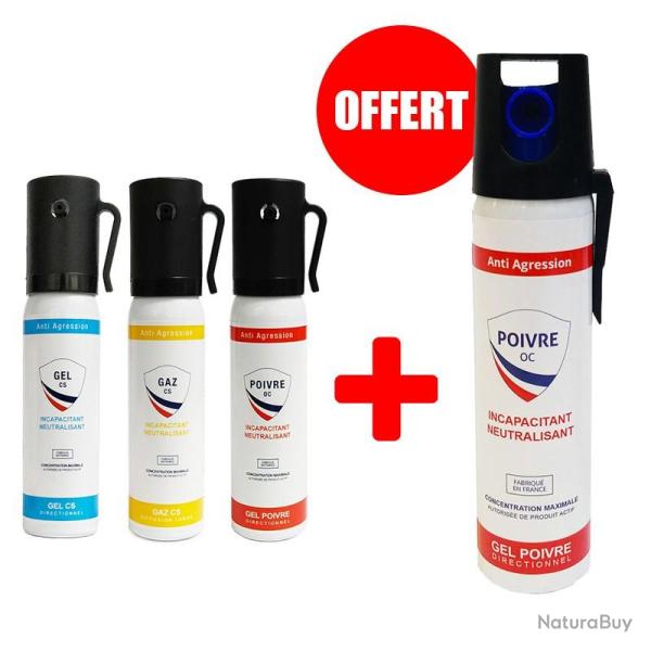 Pack 3 Bombes Lacrymog�nes 25 ml Gel Gaz Poivre + 75 ml Offerte