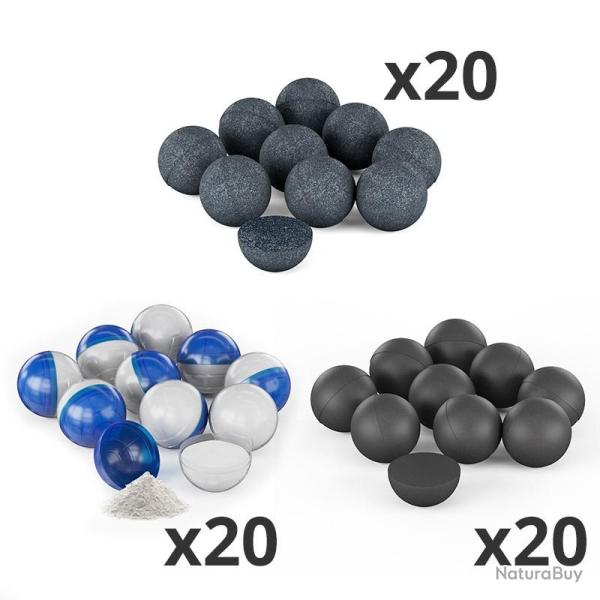 Pack Munitions T4E Calibre .43 Rubberballs, Steel et Craie