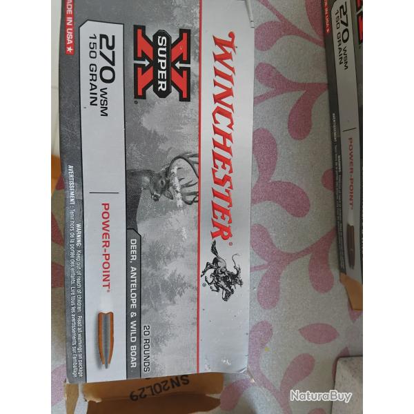 Vds 2 boites cal 270 wsm winchester 150 grains.Envoi possible mondial relay en suppl�ment.