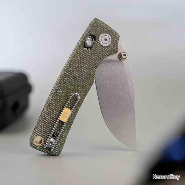 Couteau Vosteed Porcupine ModSwap Lame Acier 154CM Manche Micarta Green Crossbar Lock VOSA3104