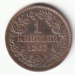 Pi&egrave;ce de Monnaie Allemagne 1 Kreuzer - Fr&eacute;d&eacute;ric Ier Baden 1863 recherch&eacute;e