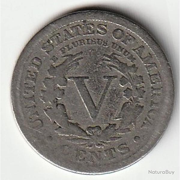 Pi�ce de Monnaie Etats Unis 5 cents "Liberty Nickel" avec "CENTS" 1898