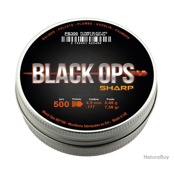 Bo�te de 500 plombs Black Ops Sharp � t�te pointue cal. 4.5 mm Plombs Black Ops