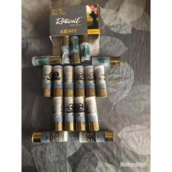 LIVRAISON OFFERTE  lotballes cal 12/70 Sauvestreplomb, sans plomb semimagnum rottweilmagnum