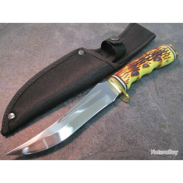 Couteaux de Chasse Survie Lame Acier Inox Manche Abs Fa�on Bois de Cerf Etui Nylon 0914