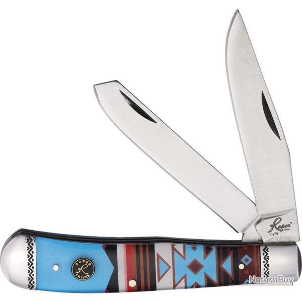 Couteau Canif Roper Knives Trapper Sunset Lame Acier 1065 carbone Manche ABS Indien RP0002WS1