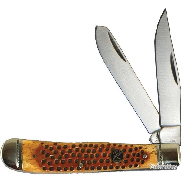 Couteau de Poche Roper Knives Pit Viper Trapper Lame Acier 1065 carbone Manche Os pique RP0002CPV