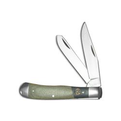 Couteau Roper Knives Rattler Trapper Lame Acier 1065 carbone Manche Micarta noir/vert RP0002CMG