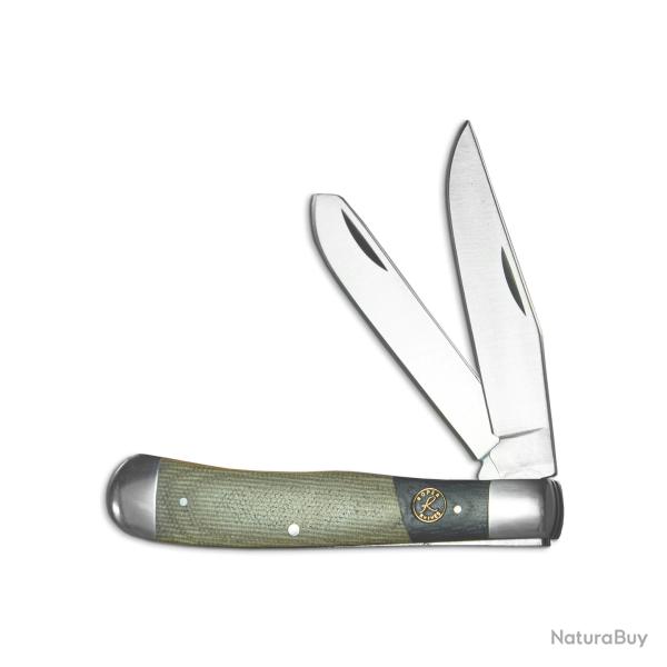 Couteau Roper Knives Rattler Trapper Lame Acier 1065 carbone Manche Micarta noir/vert RP0002CMG