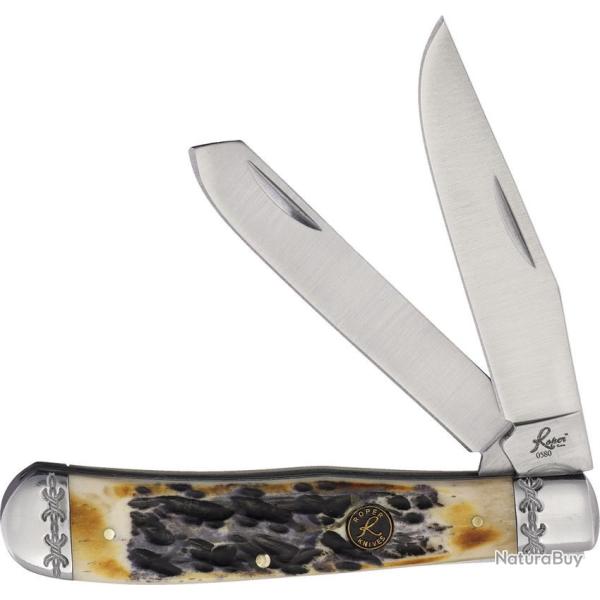 Couteau de Poche Roper Knives Trapper Burnt Bone Lame Acier Carbone Manche Os brule RP0002CBW