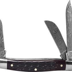 Couteau de Poche Roper Knives Tombstone Stockman Lame Acier Damas forge Manche Os Red RP0001DRB