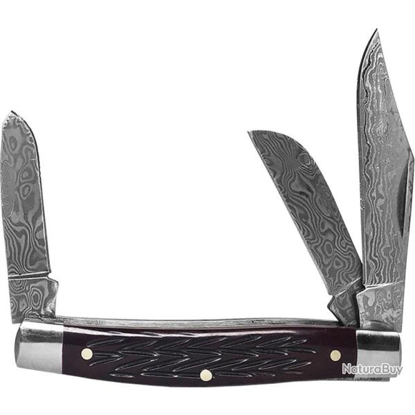 Couteau de Poche Roper Knives Tombstone Stockman Lame Acier Damas forge Manche Os Red RP0001DRB